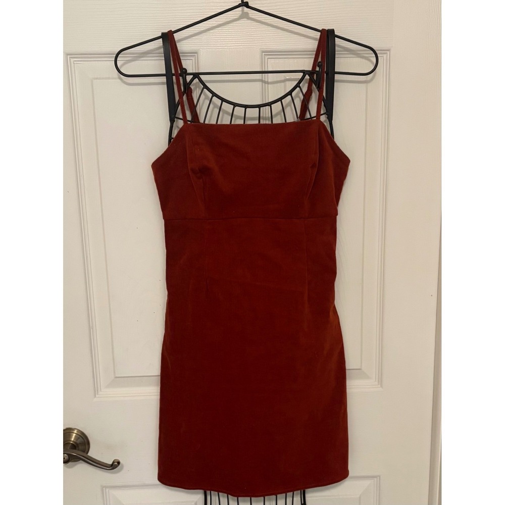 Lottie Moss Rust Corduroy Bodycon Mini Dress Adjustable Straps Size XS